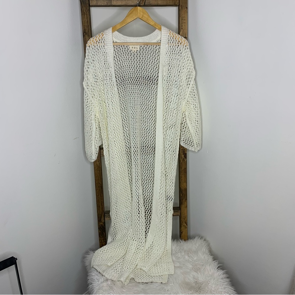 POL Elegant White Open-Knit Women's Sweater Cardigan Size S
